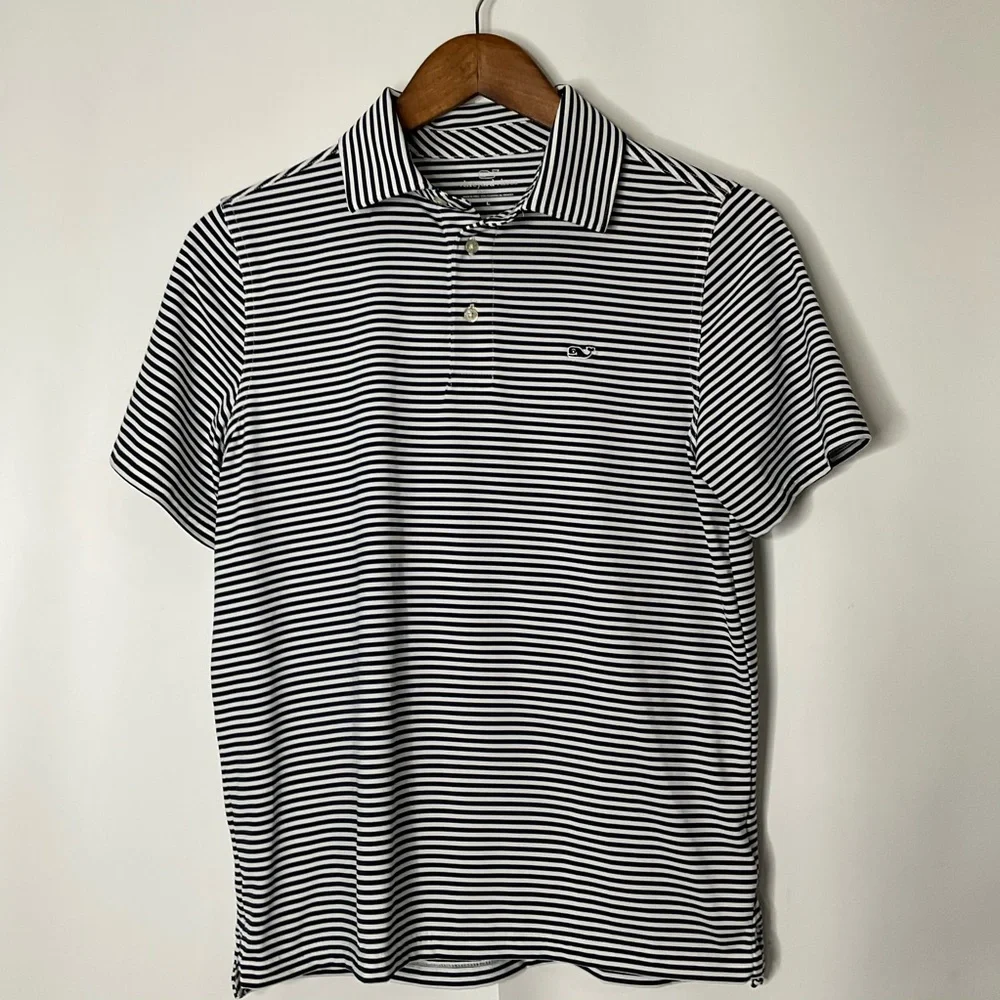 Vineyard Vines Boys Sankaty Blue White Striped Short Sleeve Polo Button Shirt L - Picture 3 of 12